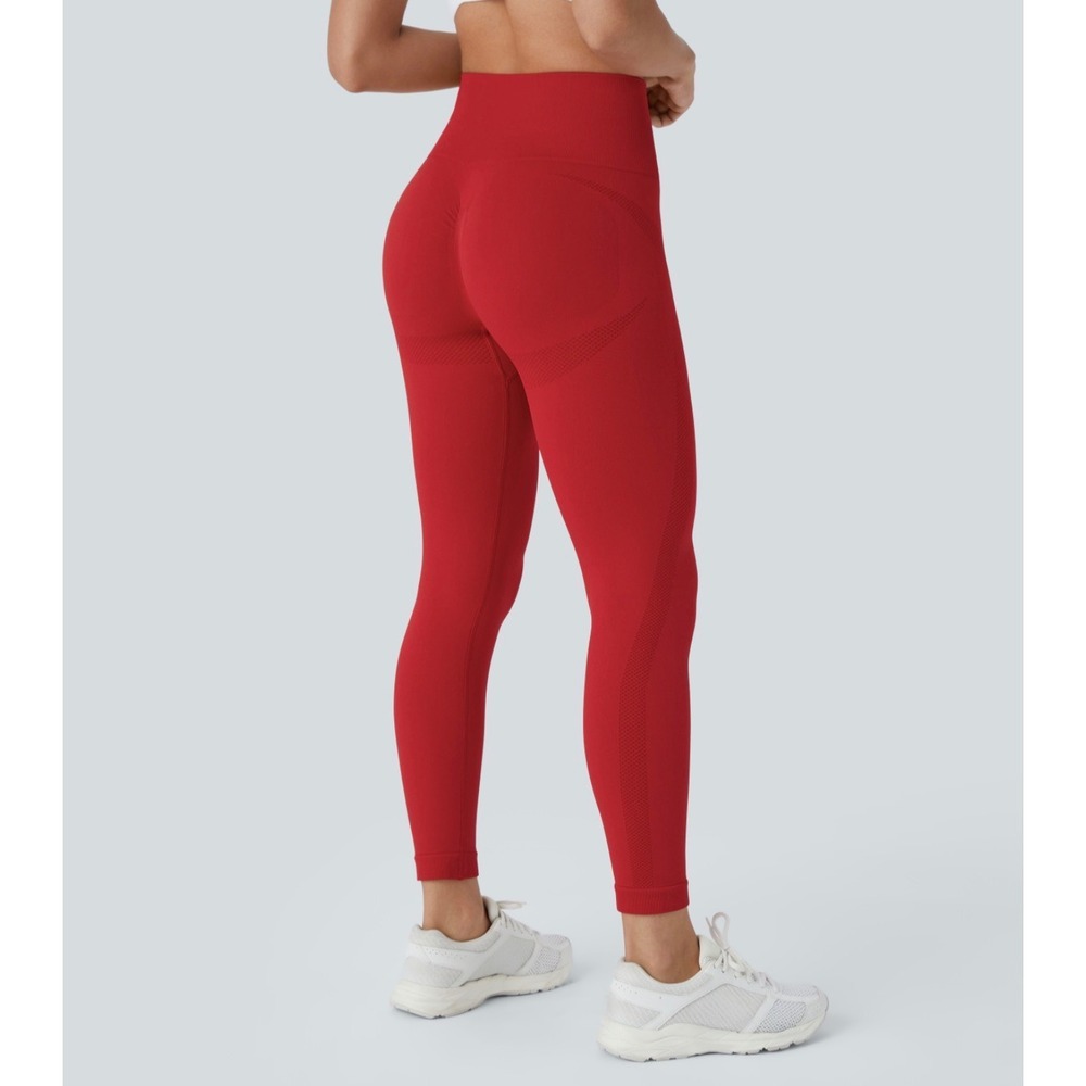 Halara OneForm Seamless Flow High Waisted Ruched 7/8 Yoga Leggings Red Medium